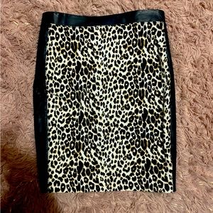 Club Monaco leopard skirt with leather trim